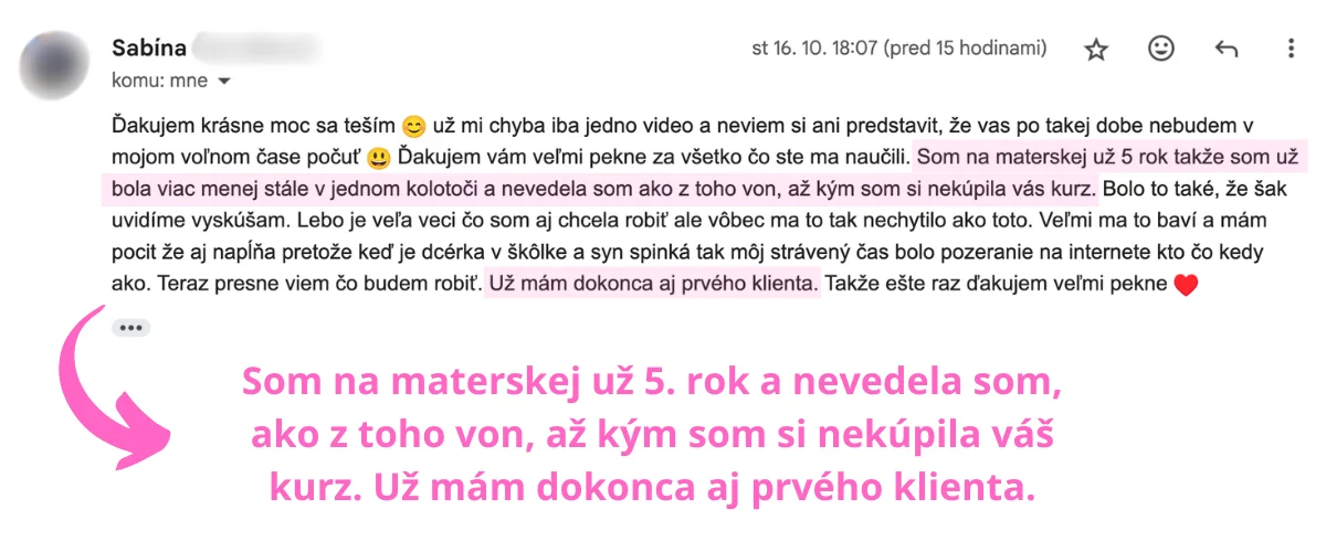 Referencia od Sabíny – na materskej už 5. rok, má prvého klienta