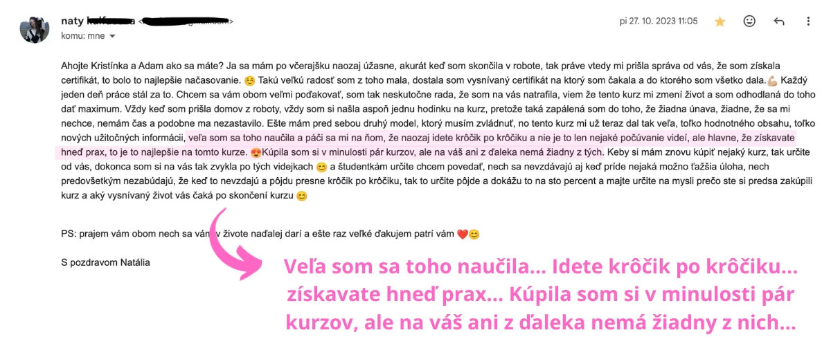 Referencia od Natálie – veľa sa naučila, získava hneď prax