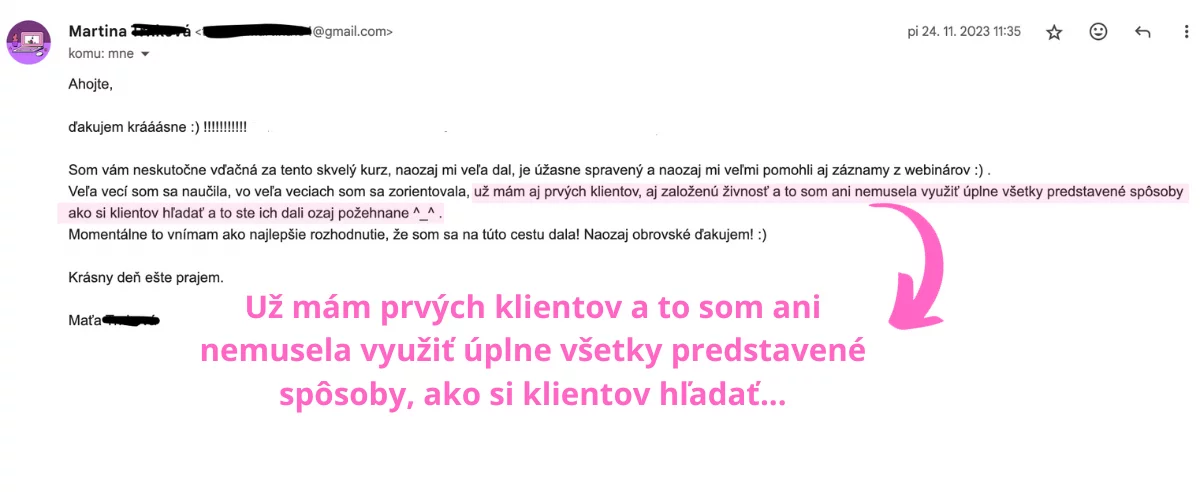 Referencia od Martiny – už má prvých klientov